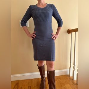 Blue gray 3/4 sleeved fitted sweater dress, no rips or stains, like new